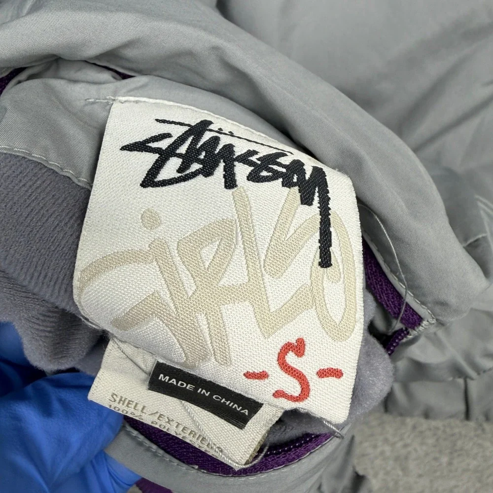 RARE Stussy Reversible Hooded Jacket Womens S Purple Grey Geometric Print Zip